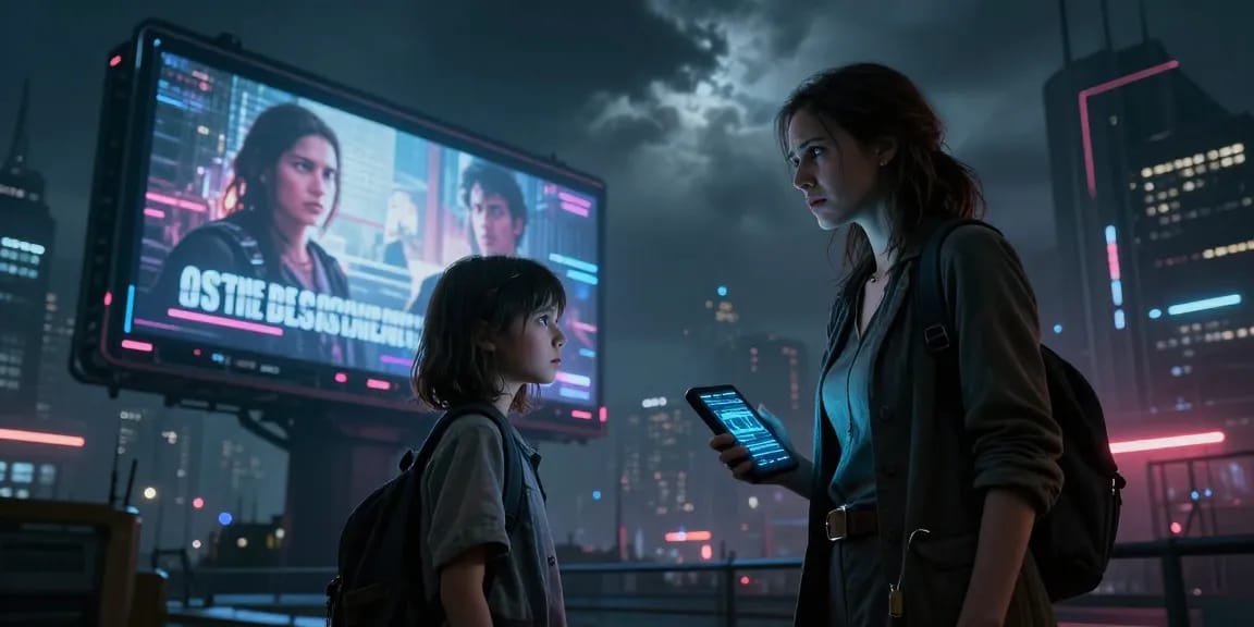 Mother daughter conflict in a dystopian sci-fi setting, highlighting emotional secrets.