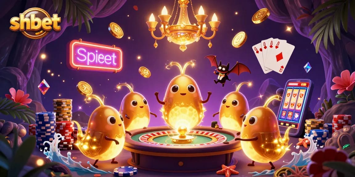 Experience the thrilling ambiance of shbet with bioluminescent glowworms in a vibrant cave casino.
