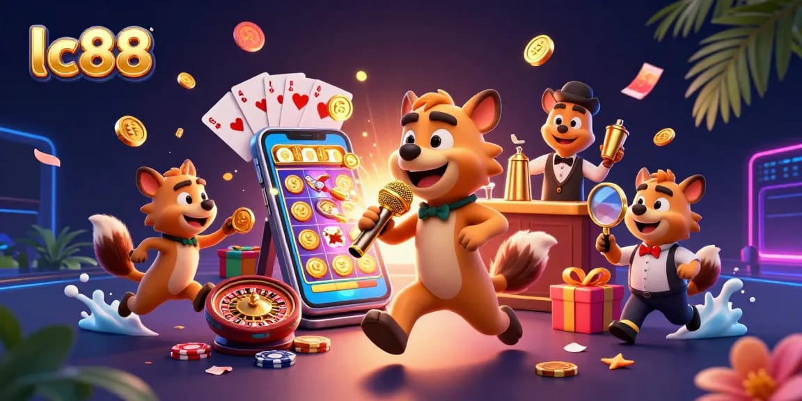 Experience exciting gaming at lc88 with hyena characters in a vibrant 3D casino scene.