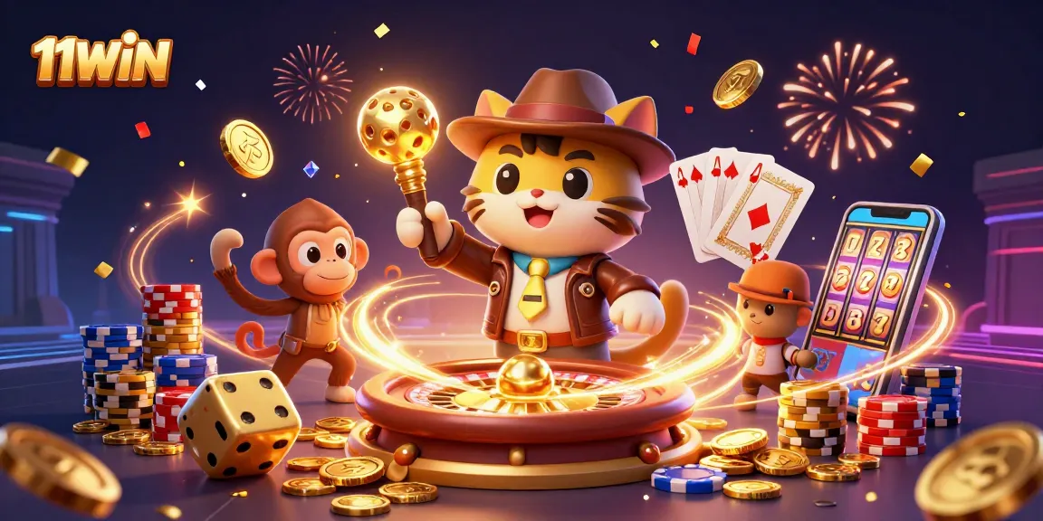 11WIN showcases a thrilling 3D casino adventure with a cat explorer and treasure