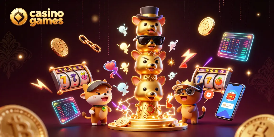 Engage with casino games in this vibrant 3D scene featuring a golden totem and cryptocurrency elements.