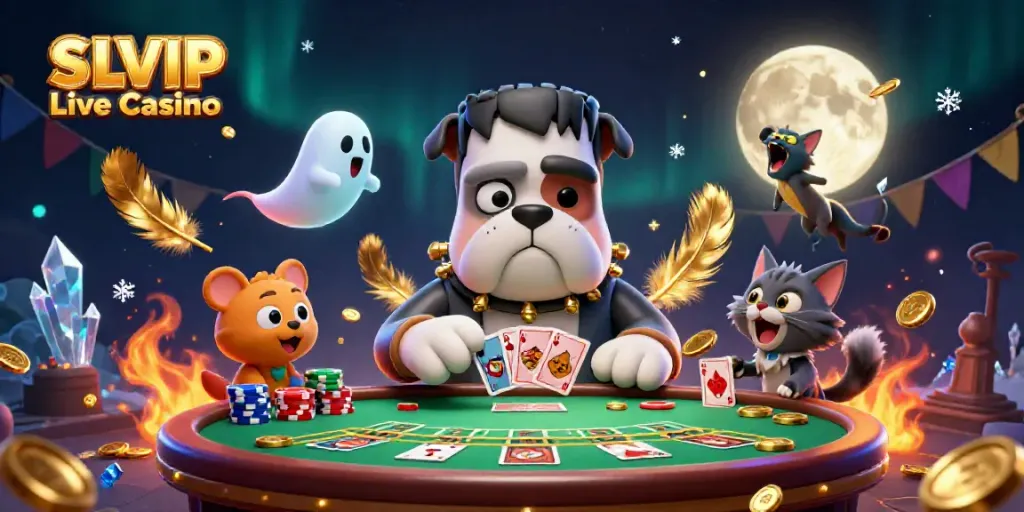Experience the thrill of gaming with SLVIP Live Casino's 3D characters amidst engaging casino elements.