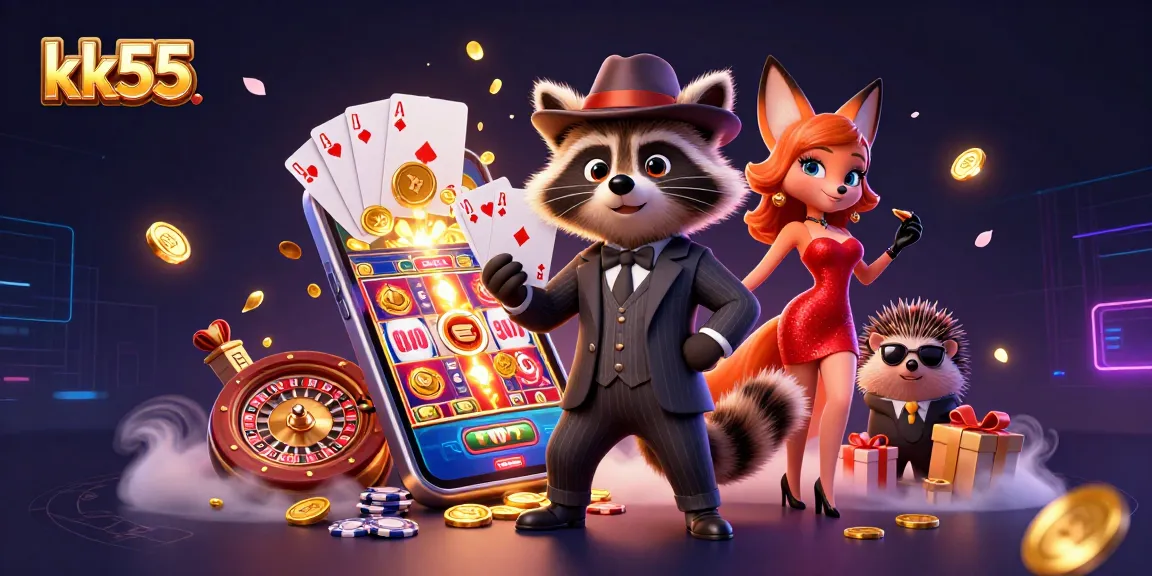 Engage with thrilling gaming action at kk55 featuring characters and vibrant casino elements.