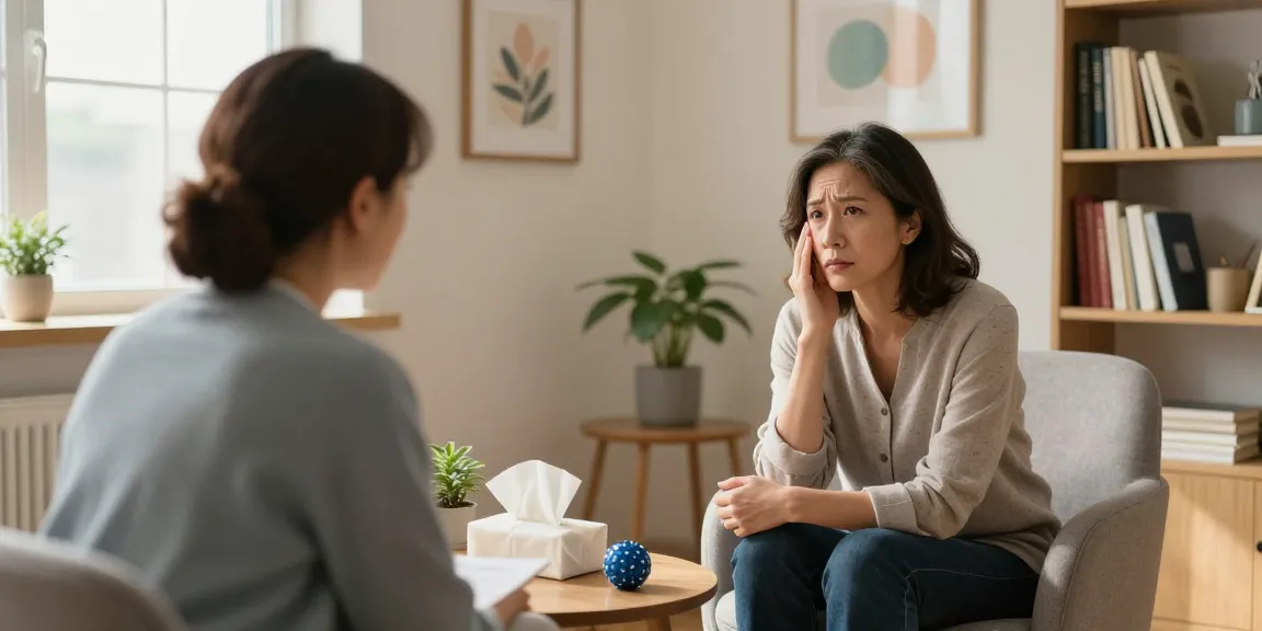 Therapy session on whether anxiety is a disability, featuring a therapist and client in a calming office atmosphere.