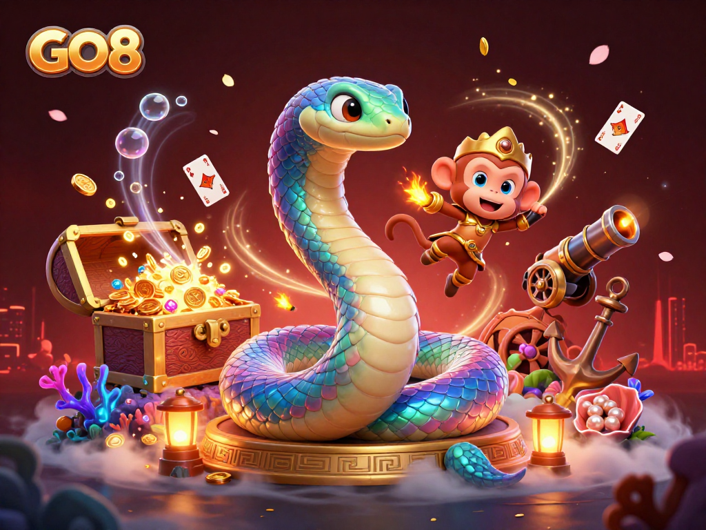Experience GO8's vibrant casino world with exciting elements from games and treasures.