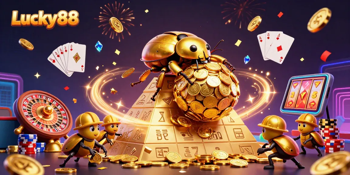 Experience Lucky88 with this vibrant 3D illustration showcasing exciting casino elements.
