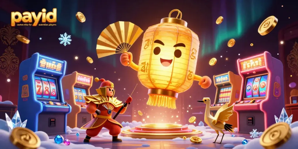 Experience payid casino sites for australian players with vibrant games and dynamic characters in this lively casino illustration.