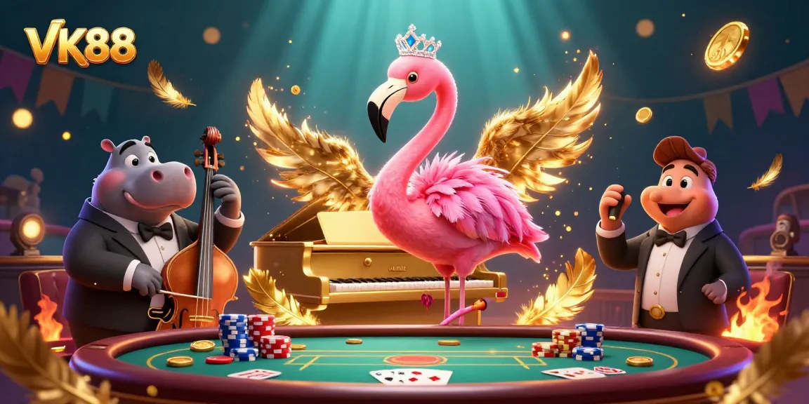 Experience VK88's vibrant atmosphere as players engage in thrilling casino action surrounded by dazzling characters.