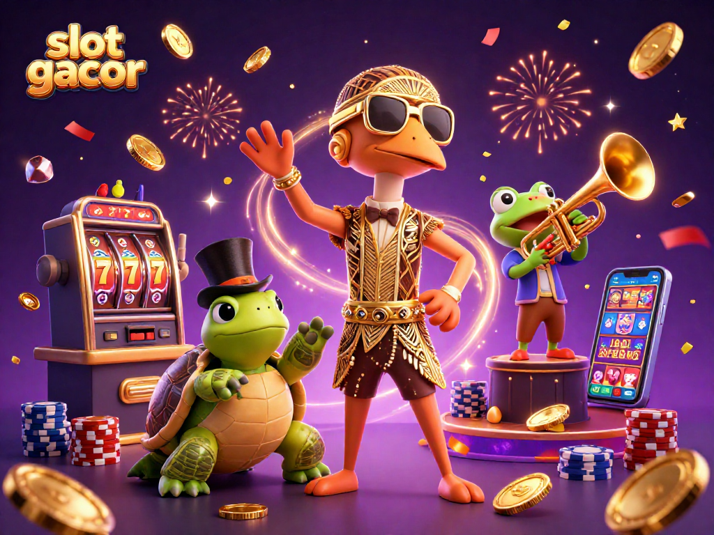 Experience thrilling slot gacor gameplay with gold coins, vibrant characters, and casino elements!