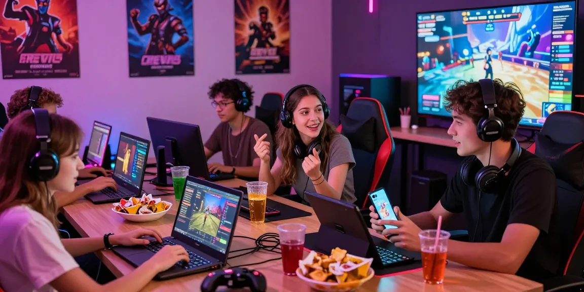 Engaging gaming scene showcasing players immersed in free porn games with vibrant lighting and interactive devices.