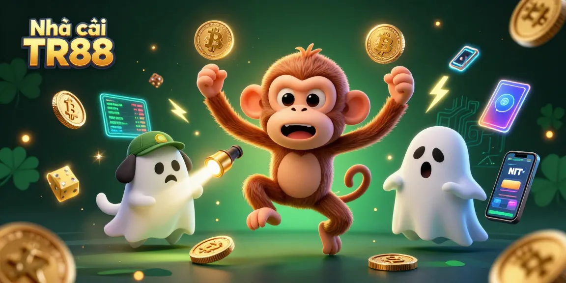 Engage with Nhà cái TR88, featuring games and golden elements in a vibrant casino atmosphere.