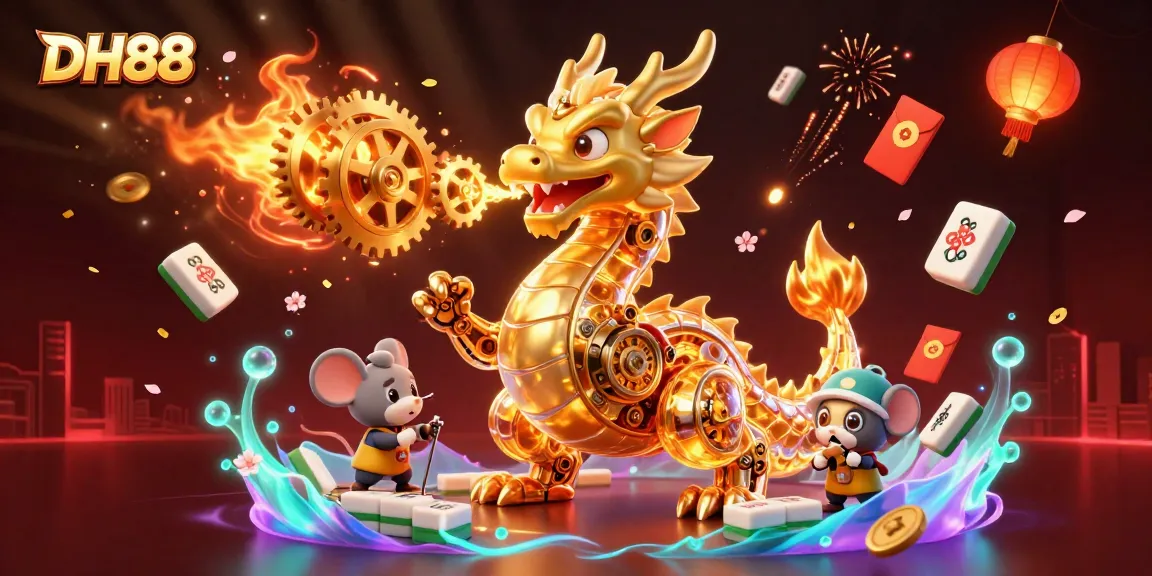 Engage with DH88's thrilling casino experience featuring a golden dragon and festive elements.