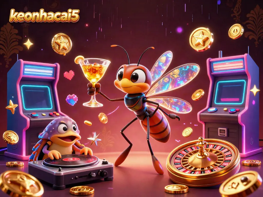 Experience the excitement of keonhacai5 with a frozen mosquito mascot and casino-themed elements.