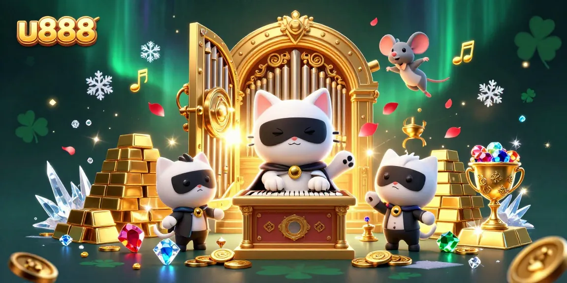 Experience excitement with u888's vibrant casino scene featuring the phantom cat and treasures.