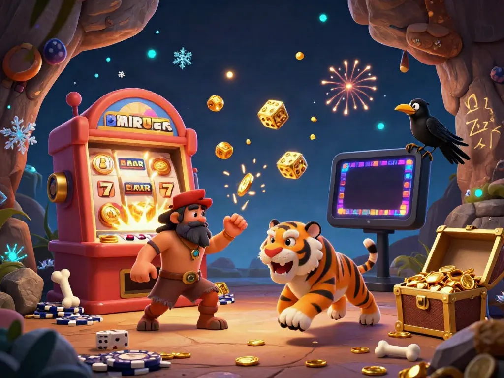Experience hitclubz vibrant casino adventure with caveman and tiger amidst a jackpot explosion of coins.