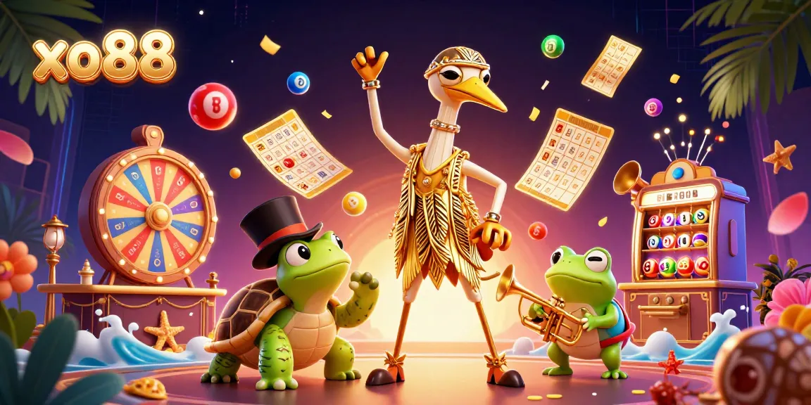 Experience excitement at xo88 with vibrant 3D casino illustrations featuring dynamic lottery games.