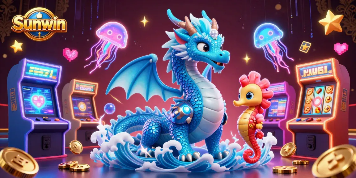 Experience thrilling gameplay at Sunwin with our vibrant 3D casino illustration featuring a dragon and exciting game elements.