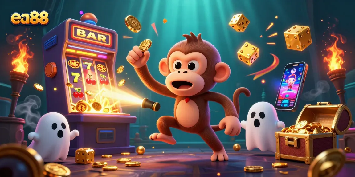 Experience the thrilling adventures of ea88 with golden wins in a lively haunted casino illustration.