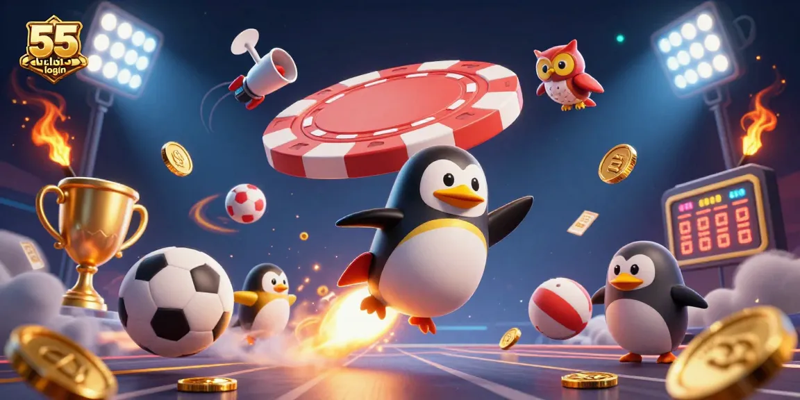 Bet on your luck with the dynamic 55 club login features in this vibrant casino-themed illustration.