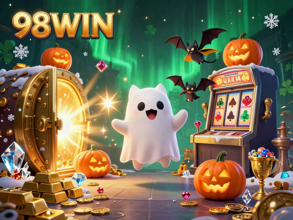 Experience the excitement of gambling with 98WIN in a haunted casino, featuring unique characters.