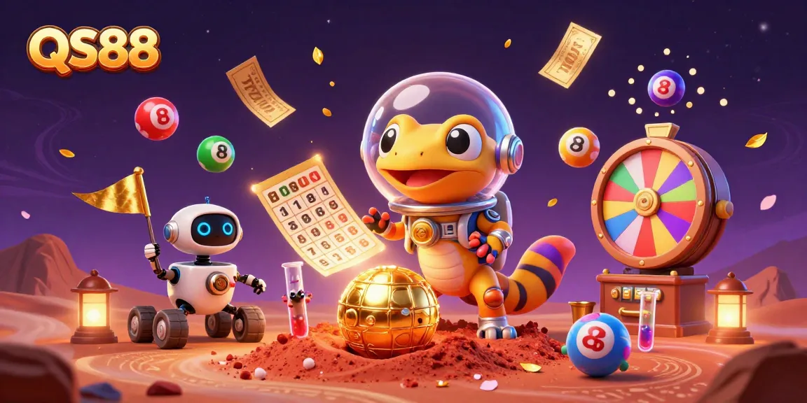 Catch the excitement of QS88 as a Martian gecko uncovers a hidden casino with vibrant lottery elements.