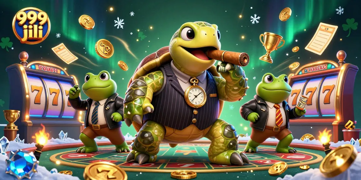 Engage with thrilling 999 jili gameplay featuring a cartoon turtle in casino action, surrounded by vibrant slot elements.
