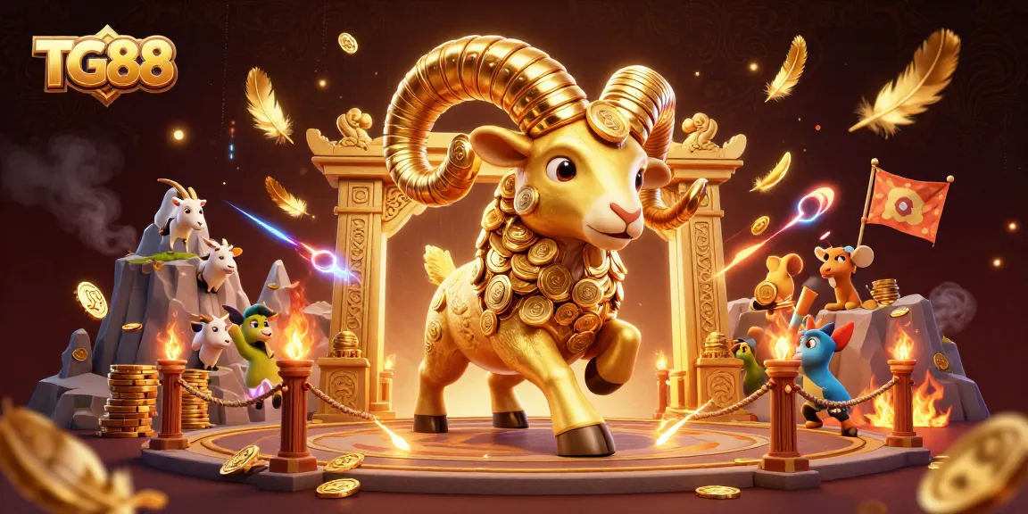 Experience the vibrant TG88 casino scene with golden ram charging at the gate.