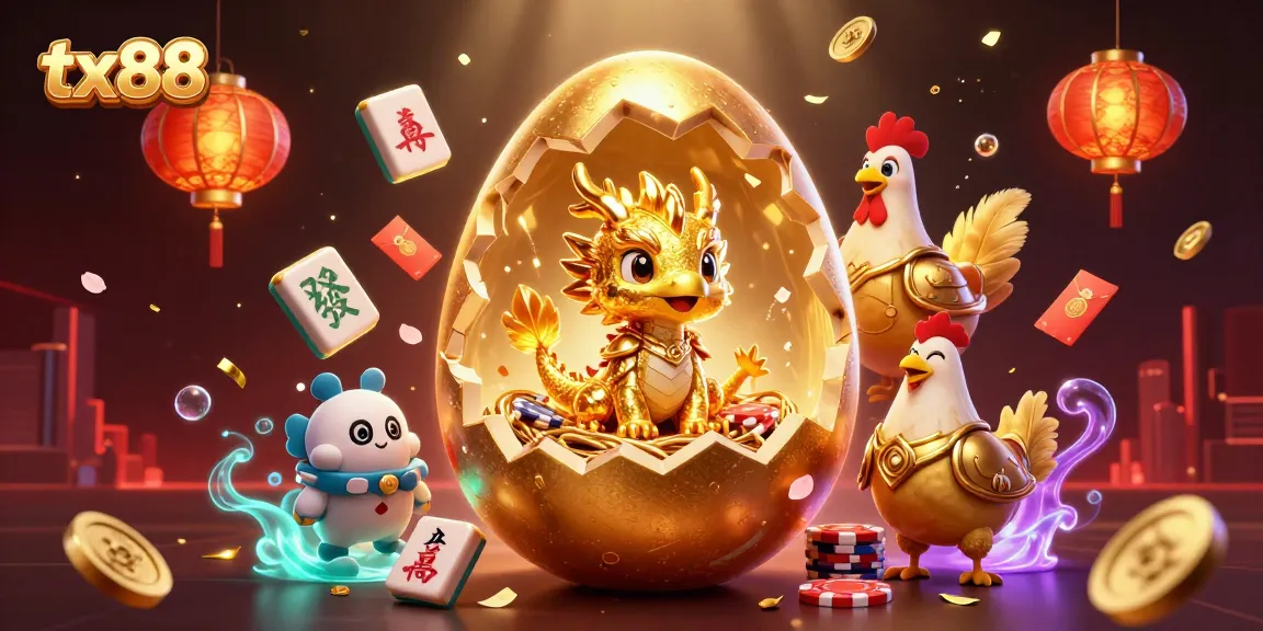 Engage with tx88's innovative features in a vibrant casino scene showcasing a golden dragon and poker chips.