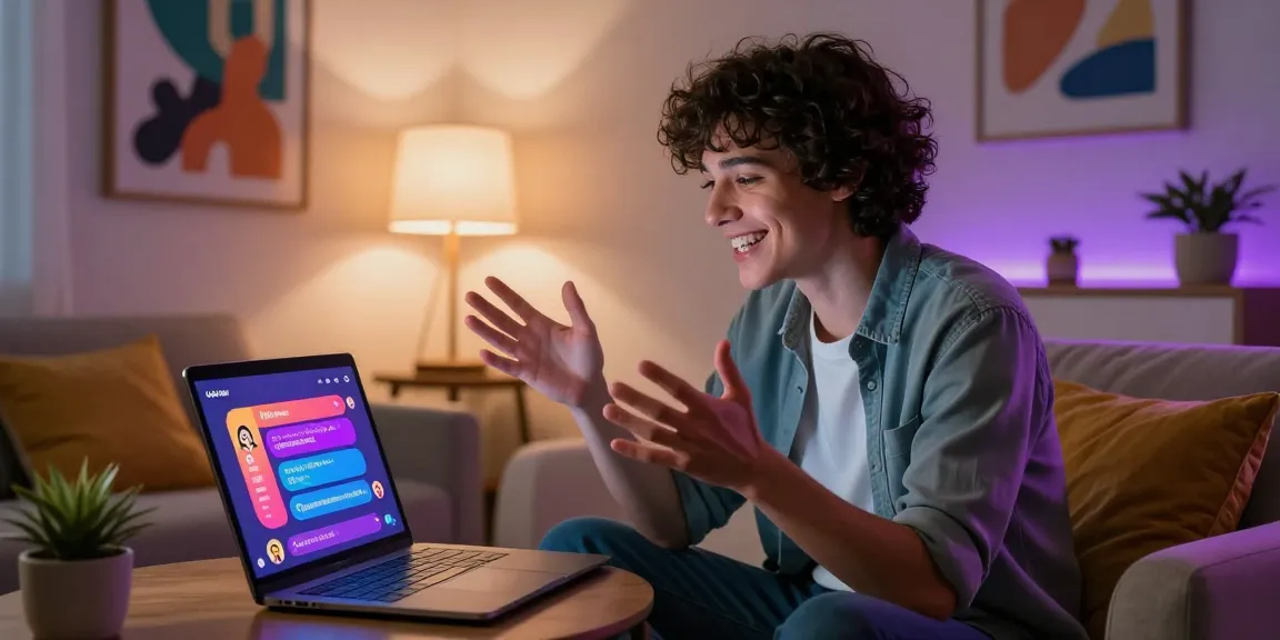 Engaged user enjoying an NSFW AI chat with vibrant UI elements in a cozy home setting.