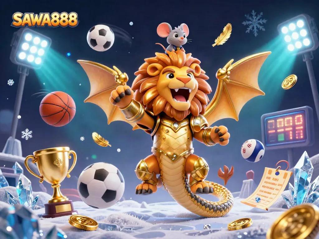 Experience thrilling sports betting action with SAWA888 in this vivid 3D illustration showcasing unique gaming elements.