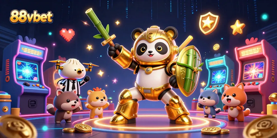 Experience thrilling action at 88vbet with a colorful 3D cartoon gambling scene featuring a panda in mech-suit!