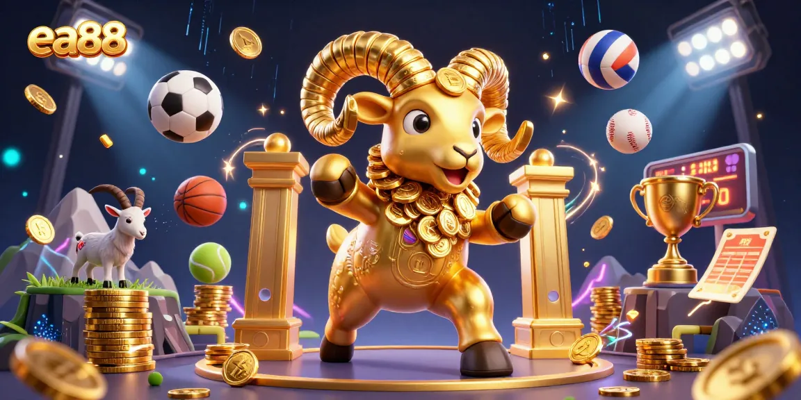 ea88 offers thrilling gambling experiences with a golden ram racing through a vibrant casino scene