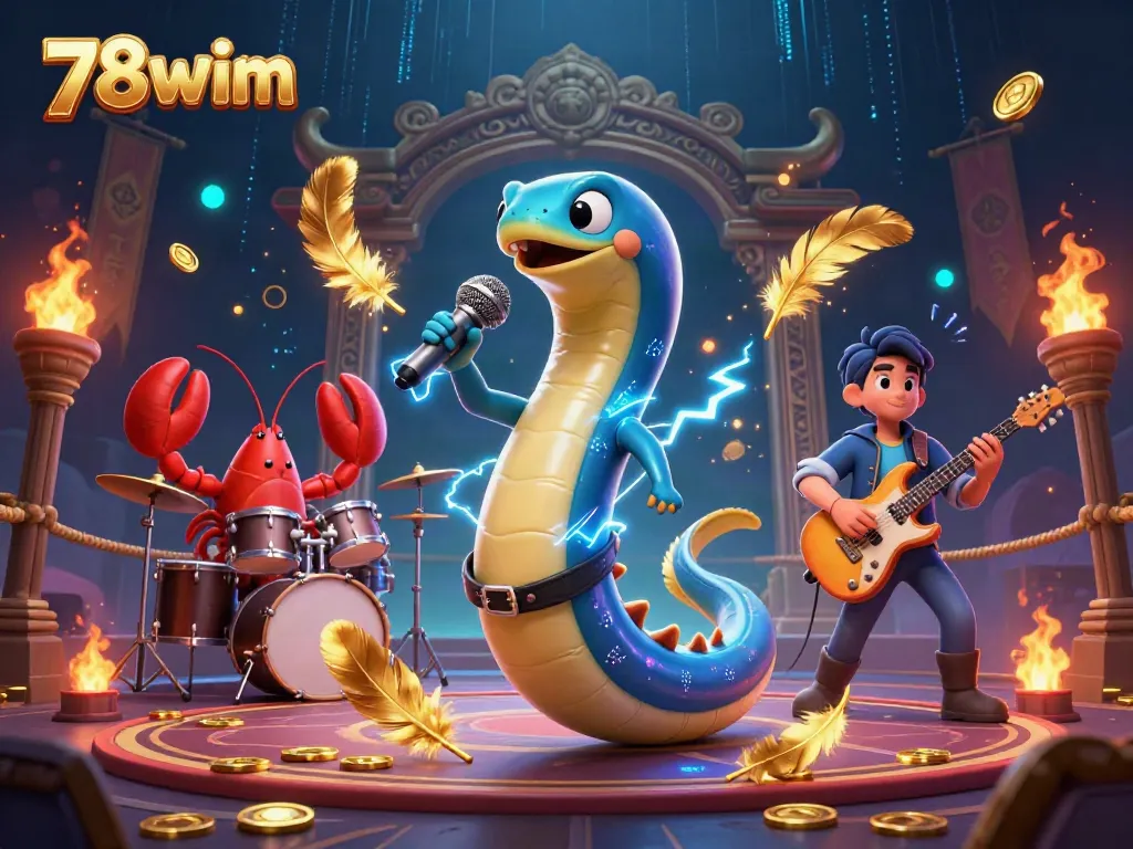 Engage in vibrant underwater fun with the 78wim DJ eel performing in an electric casino scene, featuring intricately detailed sea creatures.