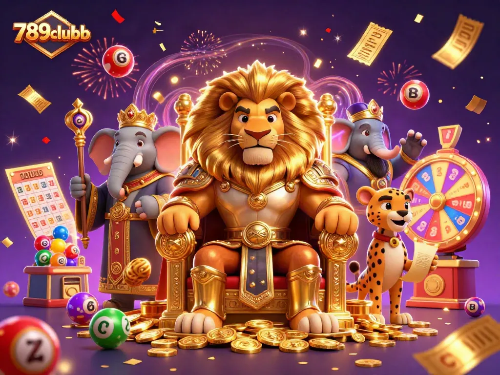 Experience excitement with 789clubb as colorful lottery elements and dynamic characters fill the scene.