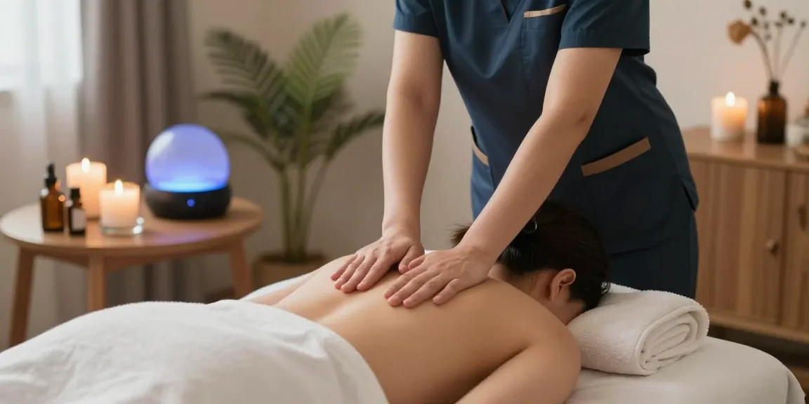 안산출장안마 service with a professional therapist in a calm home setting providing a relaxing massage.