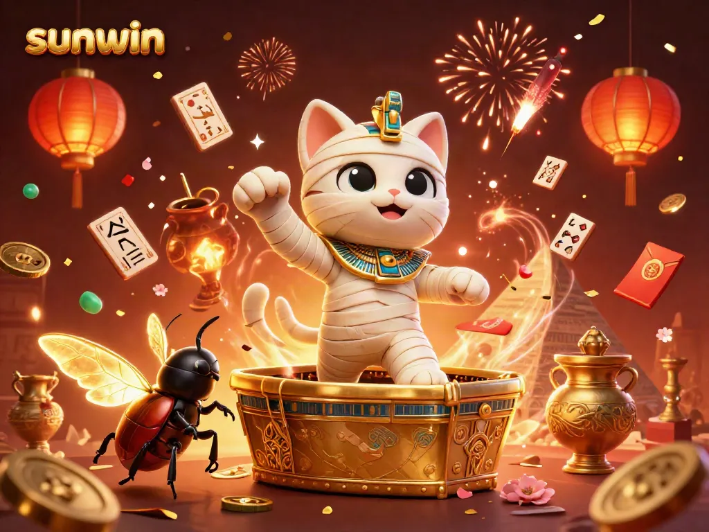 Experience winning moments with sunwin in a vibrant Egyptian-themed casino bursting with excitement.
