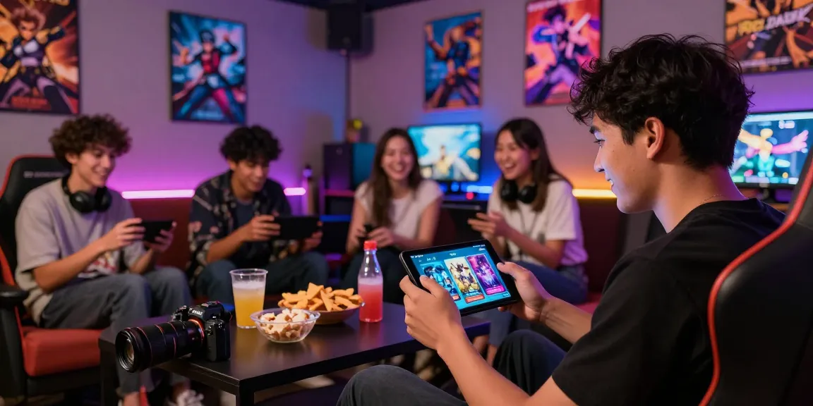 Engaged player exploring mobile hentai games in vibrant gaming lounge atmosphere.