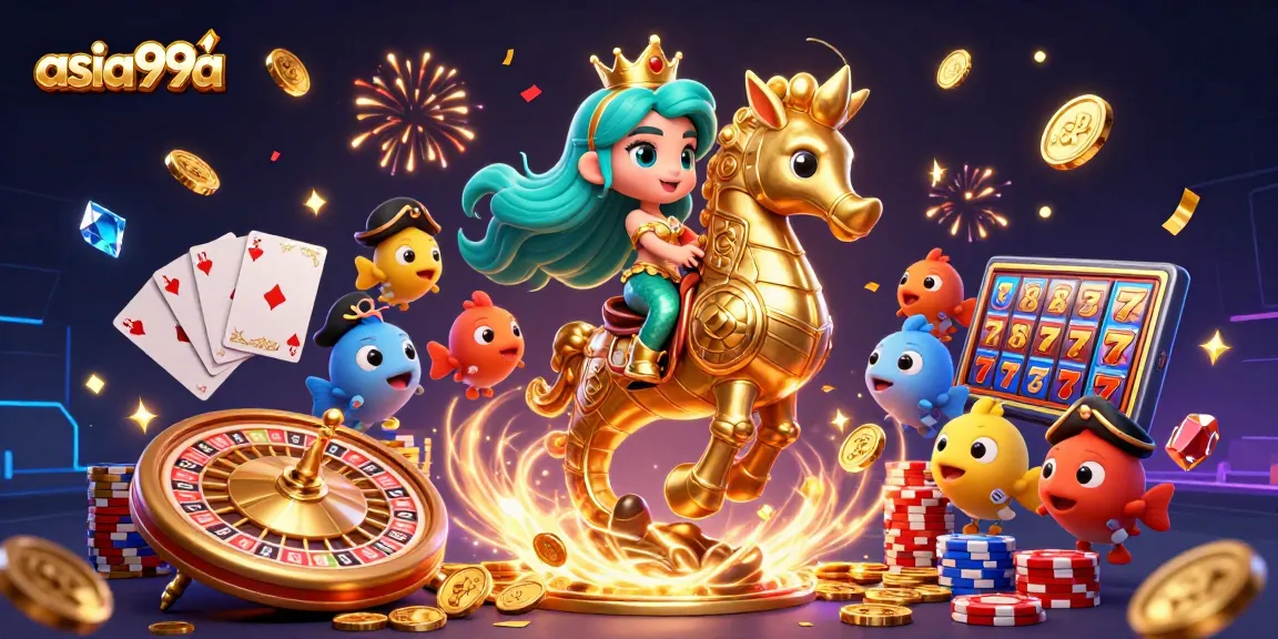 Experience thrilling adventures with asia99a in this vibrant casino 3D scene featuring exciting gaming elements.
