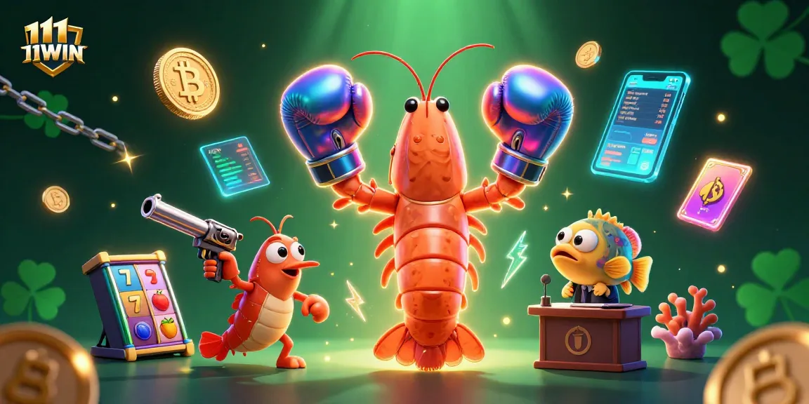 Bet on winning chances with 11WIN in a vibrant 3D casino illustration featuring animated ocean-themed characters.