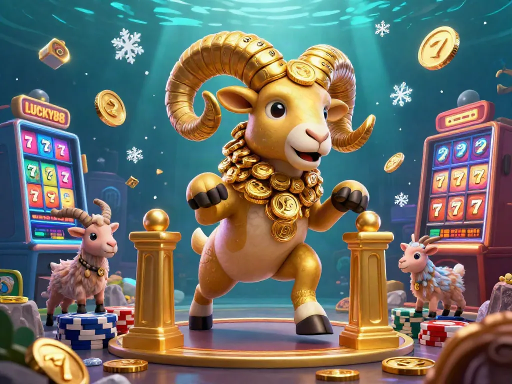 Experience winning with LUCKY88 in a vibrant casino featuring a golden ram and immersive slot games.