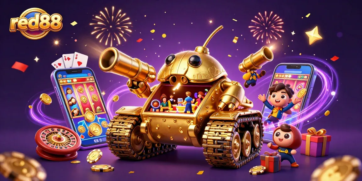 Experience thrilling gameplay at red88 with our unique casino-themed illustration showcasing a festive atmosphere.