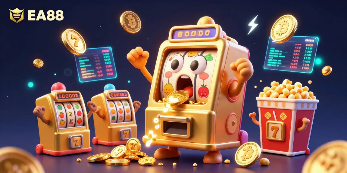 Experience the excitement of EA88 with a golden slot machine celebrating its jackpot amidst vibrant gaming elements.
