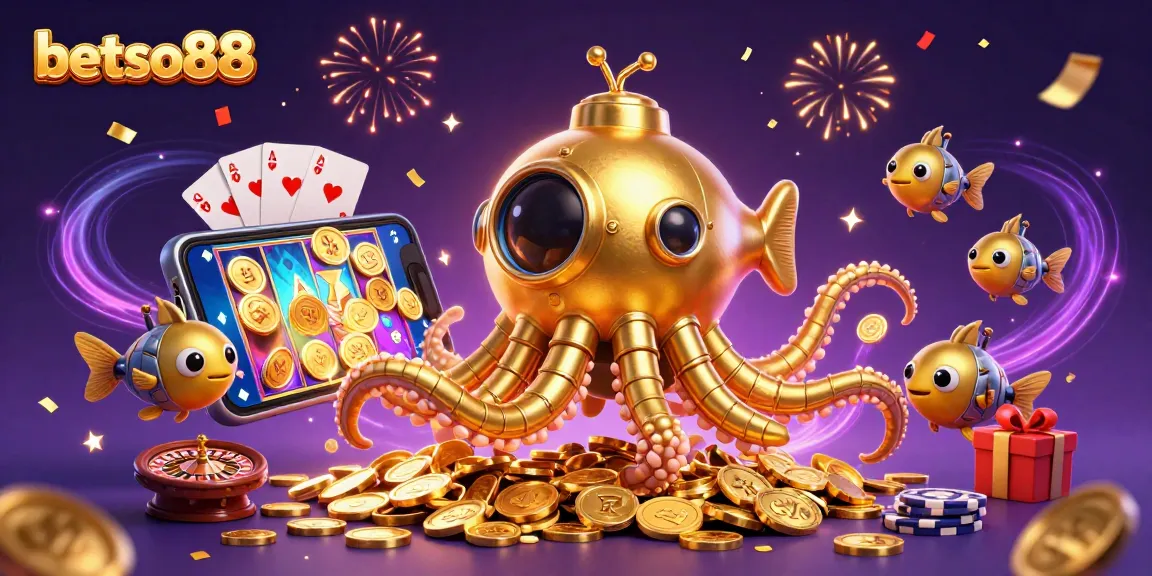 betso88 players delighting in casino fun with a golden kraken and vibrant slot games