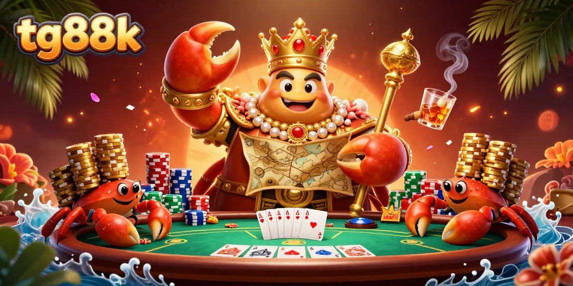 Experience excitement at tg88k with a golden crab emperor leading in a vibrant casino scene filled with chips.
