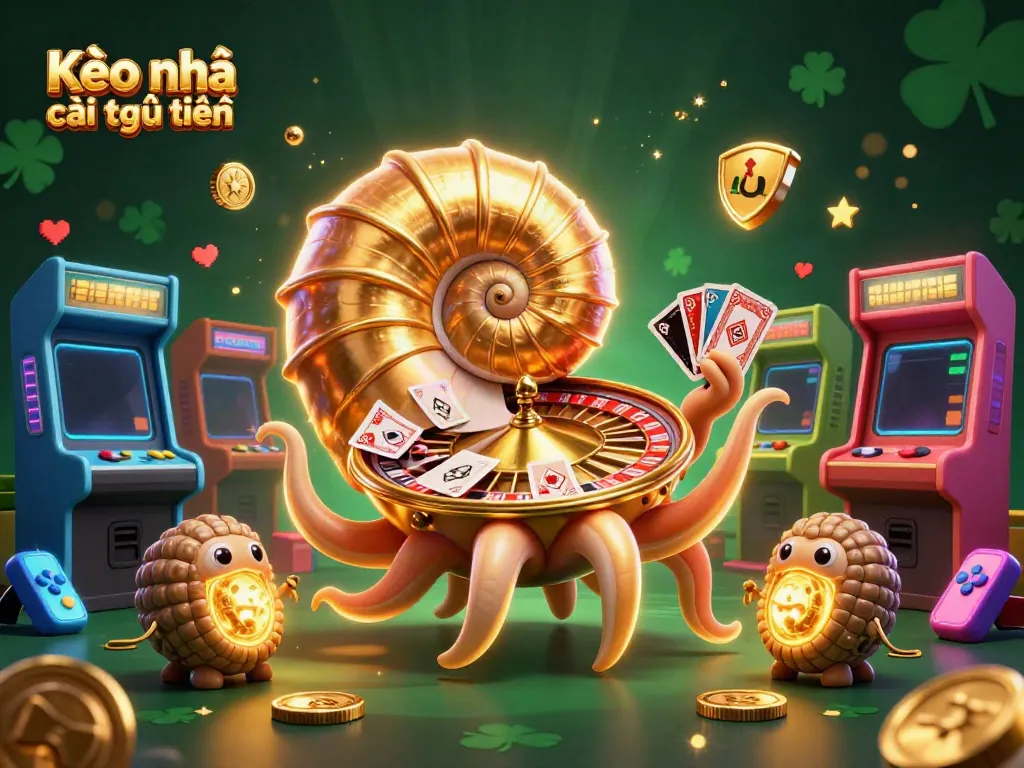 Engage with Kèo nhà cái trực tuyến through a vibrant 3D illustration of a nautilus roulette wheel and glowing game elements.