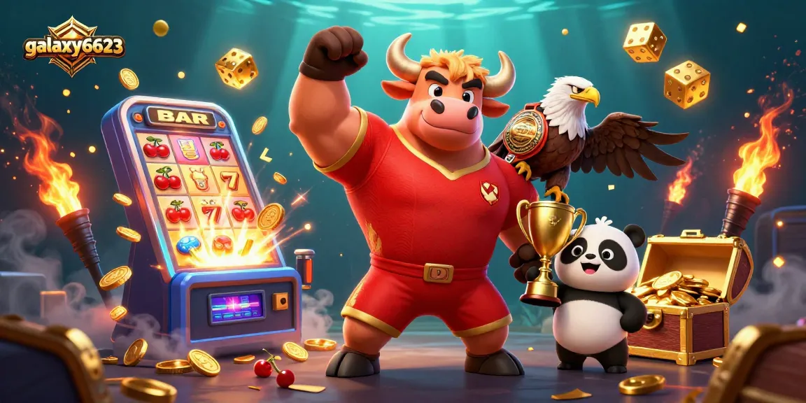 Experience big wins at galaxy6623 with vibrant 3D characters and jackpot symbols exploding around them.