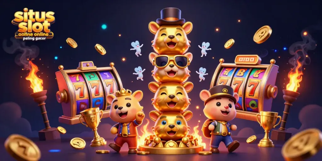 Spin for big wins at situs slot online paling gacor featuring colorful slot reels and golden totems.