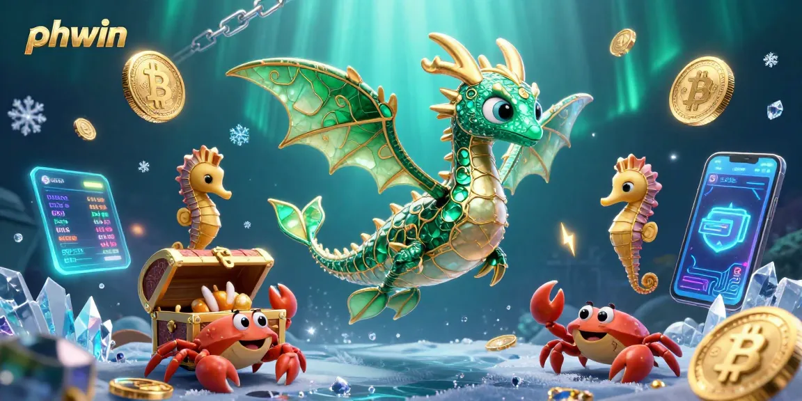 Engage with the vibrant phwin underwater theme showcasing a 3D sea dragon and treasures, fused with cryptocurrency elements.