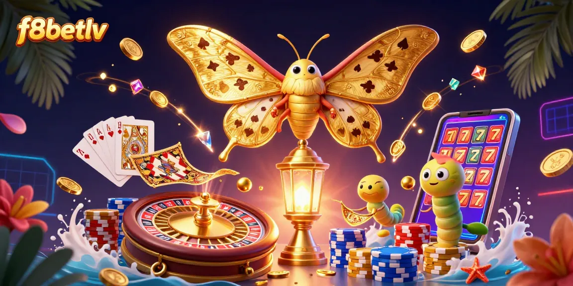Enjoy a thrilling casino adventure with f8betlv featuring golden gaming elements and vibrant characters.