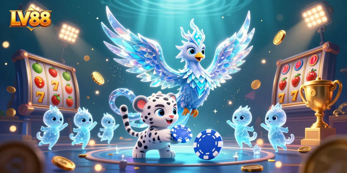 Experience thrilling slot action with LV88 as a vibrant phoenix and playful cub animate the scene